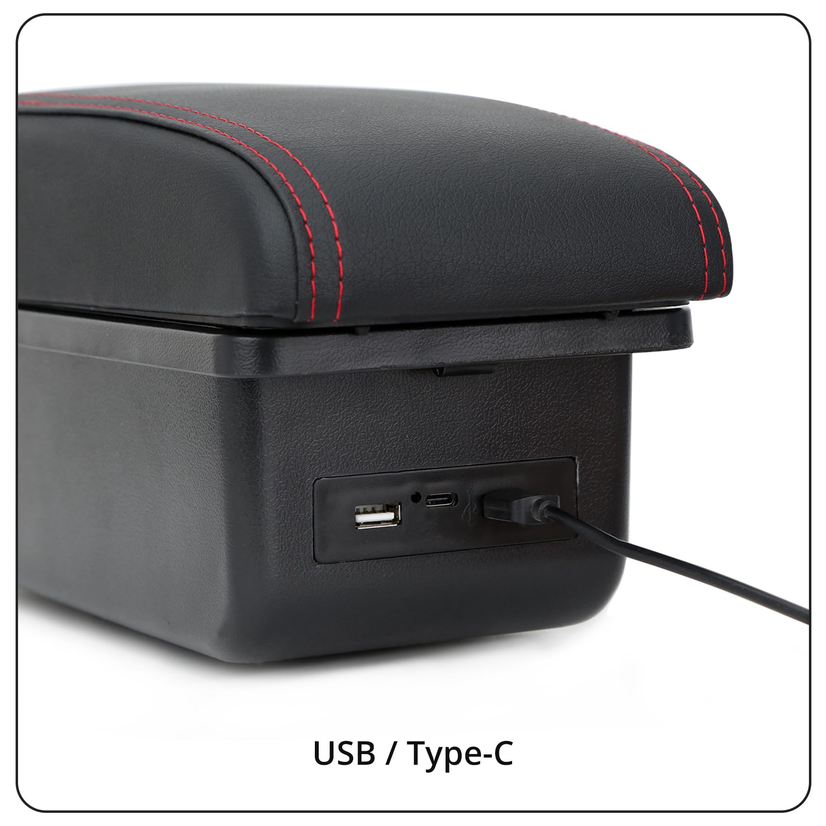 YJYWZH für VW Up 2009-2020 Armlehnen Mittelarmlehne mit Große Ablagefach und USB-Anschluss Autozubehör Konsole Armauflage Rot Stiche