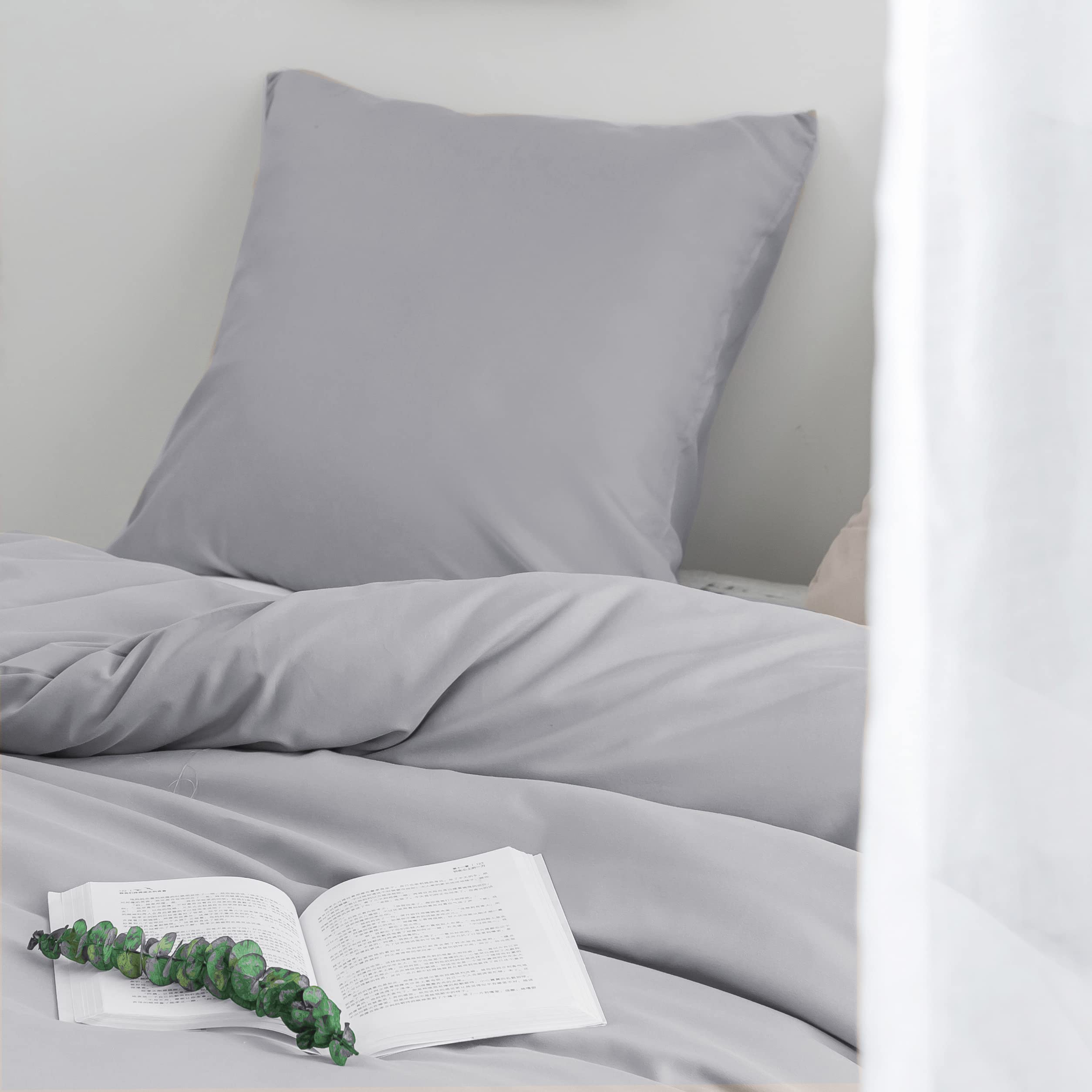 Set di biancheria da letto in seta, 200 x 200 cm, in microfibra, grigio jacquard argento, 3 pezzi, in seta, motivo floreale, moderno, federa 80 x 80 cm, ornamenti