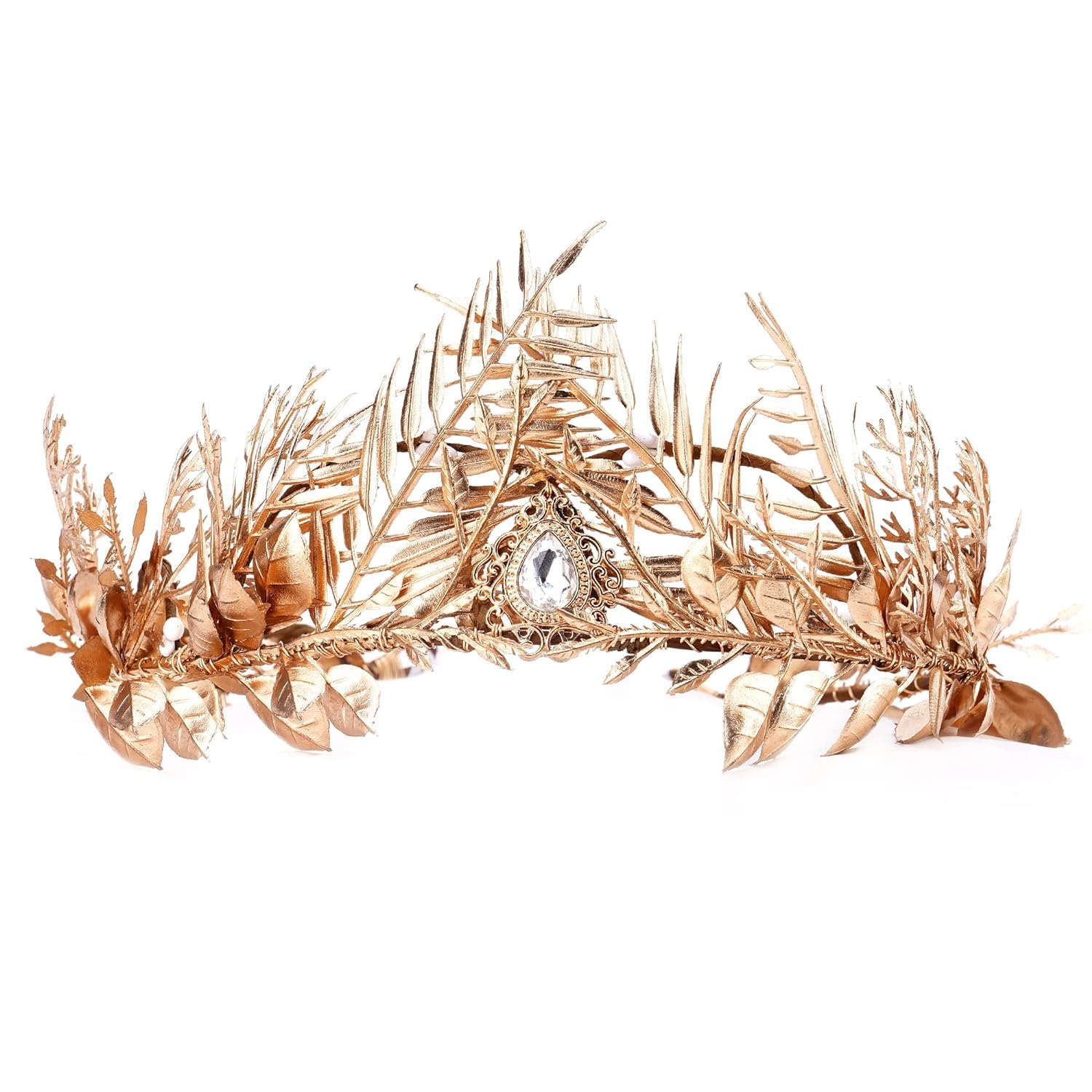 MOSTORY Corona de rey dorada hecha a mano con ramas doradas, diadema de hojas griegas, tiara de elfo celta para hombre, boda, novia, carnaval, fiesta, medieval, Mardi Gras, accesorio para el cabello