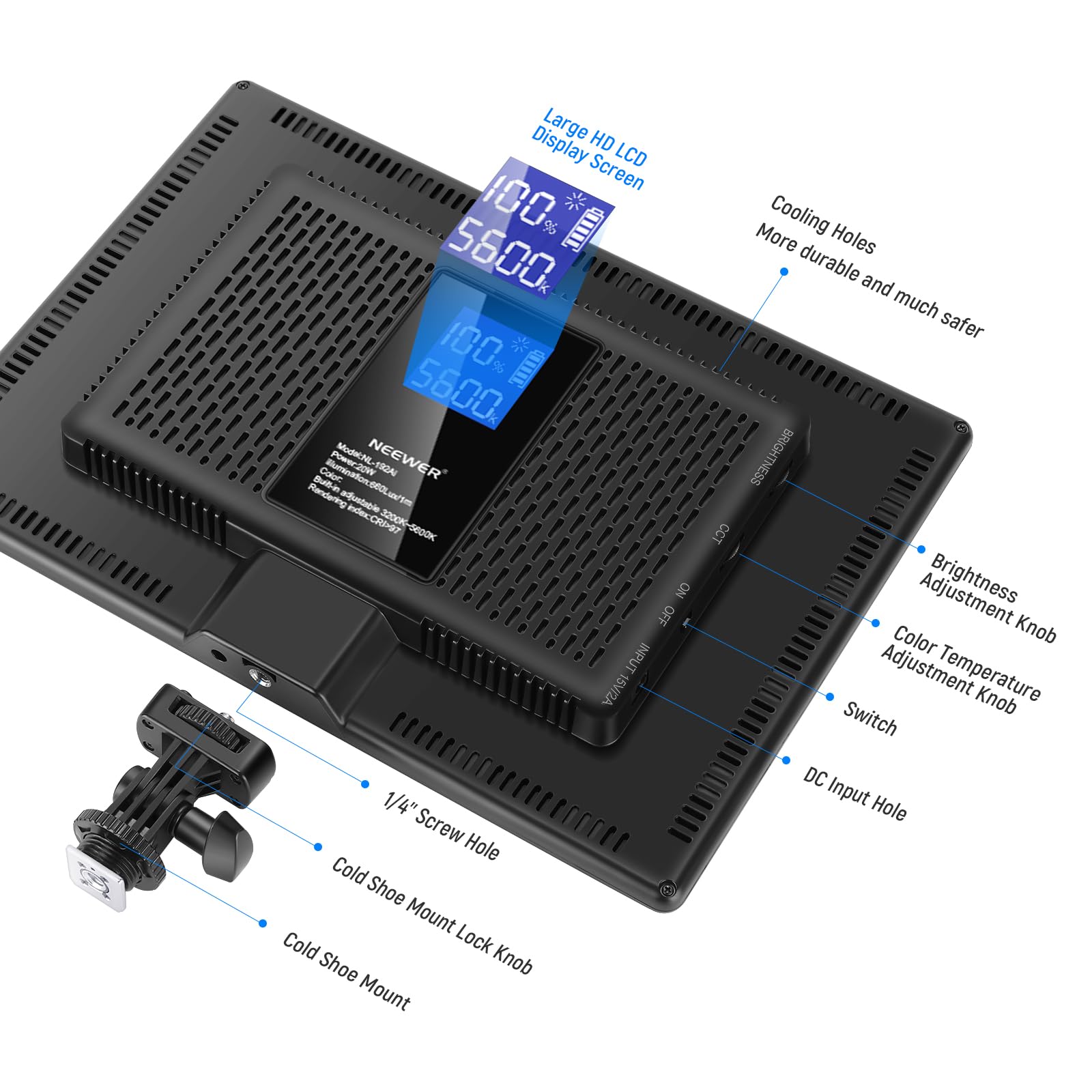 NEEWER 13" LED Video Light Panel Kit, 2 Pack Bi Color Dimmable with Tripod Stand, 4000mAh Battery, 3200K-5600K CRI97+, USB, for Studio/Streaming/YouTube, Black, NL-192AI: NL-192AI(2-Pack)