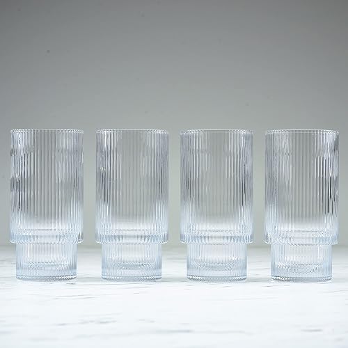 Miniatura 3 de Greenline Goods Ripple - Juego de 4 vasos de cocina modernos de 12 onzas, vasos vintage únicos para bodas, cócteles o bar moderno