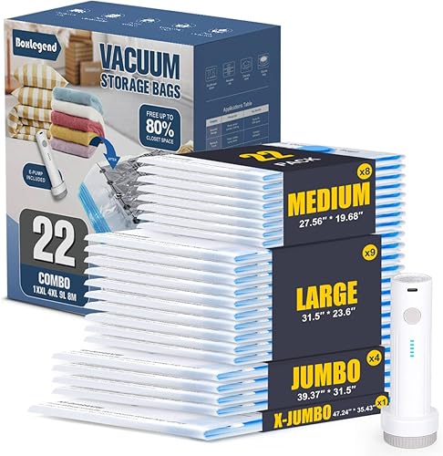 Miniatura 11 de BoxLegend Bolsas de almacenamiento al vacío con bomba de mano grande, 12 combinados (3 jumbo, 3 grandes, 3 medianas, 3 pequeñas) bolsas gruesas de