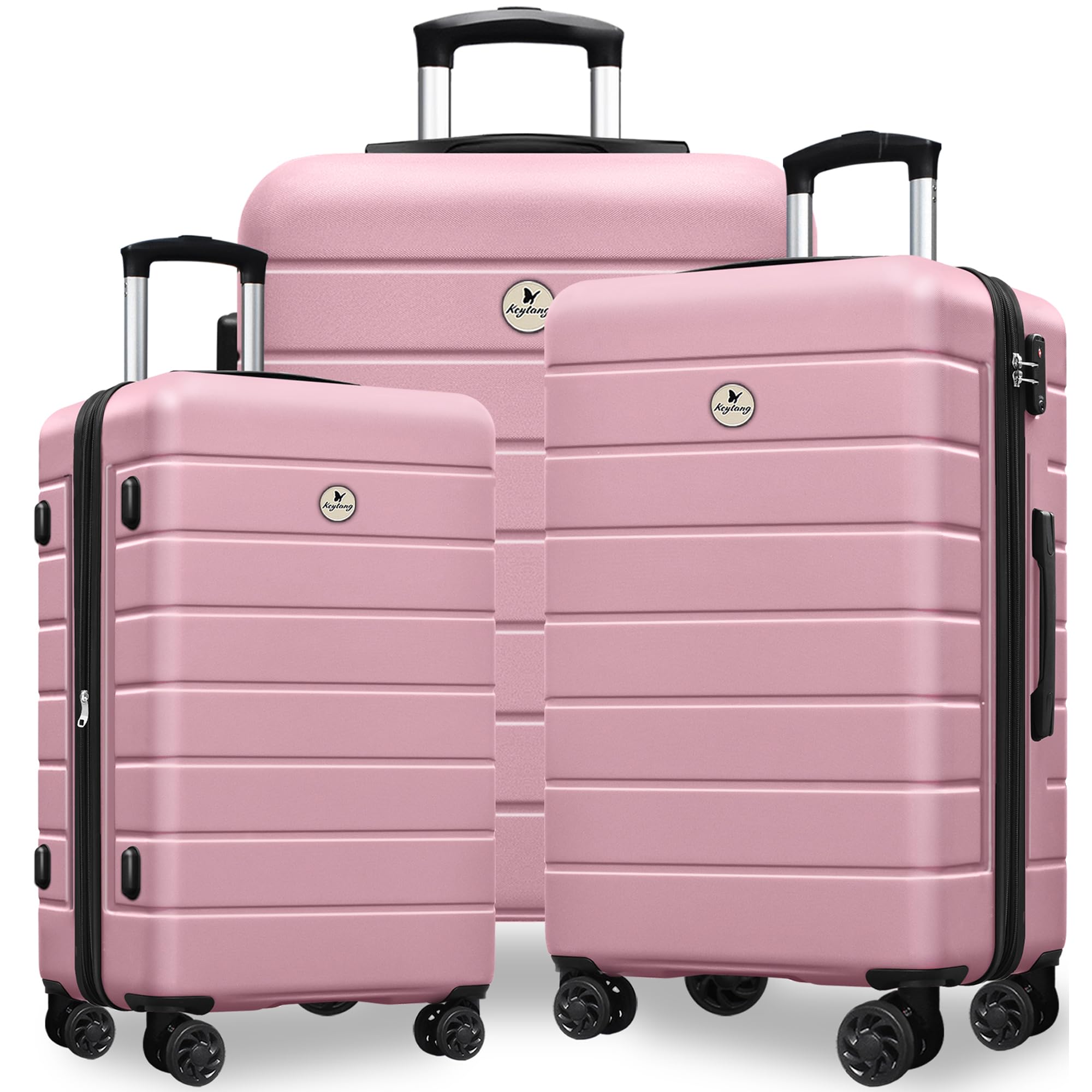 KEYTANG Classic 3-Piece Luggage Set with TSA Lock, Lightweight Suitcase with Spinner Wheels, Hardshell Expandable Carry-On Luggage, 20/24/28 inch, Pink