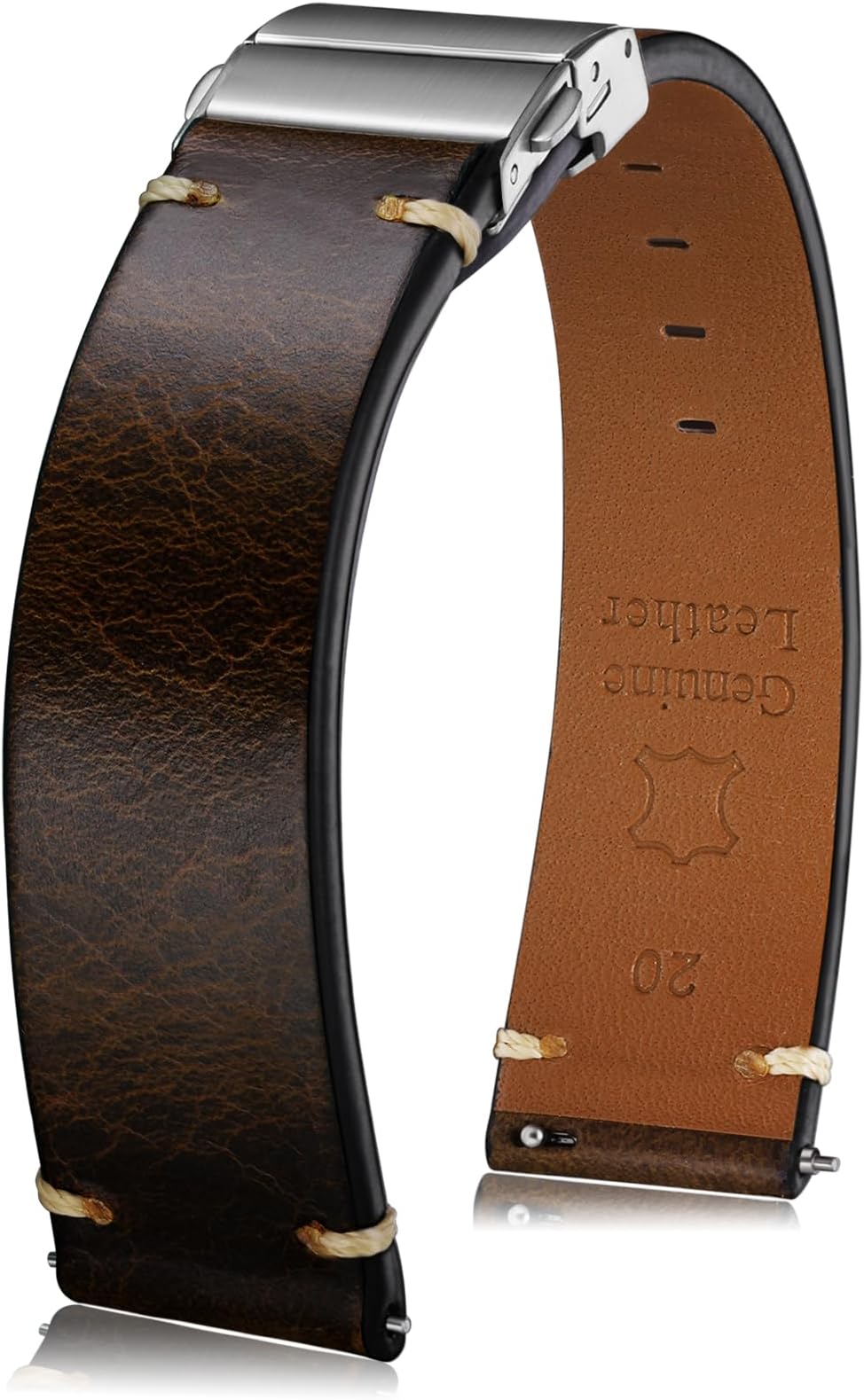 leather Watch Band Retro Oil Wax Leather,18mm 19mm 20mm 21mm 22mm Quick Release Foldover Clasp Watch Straps for Men and Women