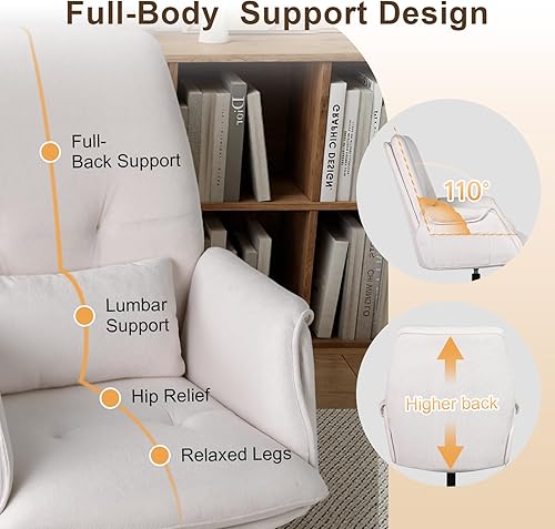 Miniatura 5 de Silla de escritorio de oficina estacionaria sin ruedas, cómoda silla de tocador de tela con respaldo y brazos, moderna silla giratoria de lectura