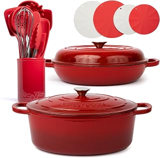 20 Piece Cookware Set (Cabernet) | Dutch Oven, Utensil Set, Saucepan, and Trivets
