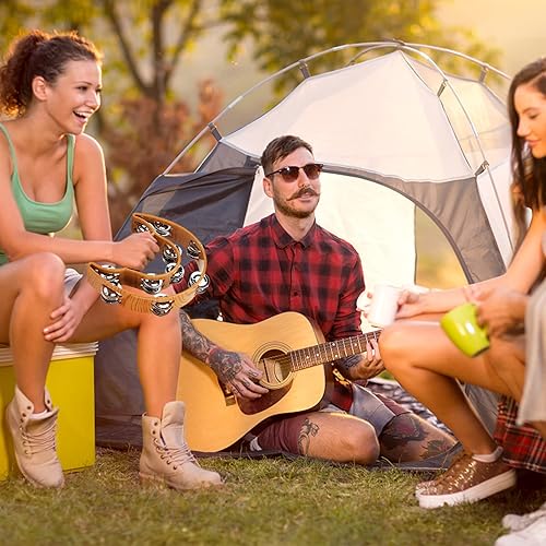 Miniatura 4 de Pandereta musical de doble fila, pandereta musical de media luna, pandereta de doble fila, jingles de metal con agarre ergonómico, instrumento de