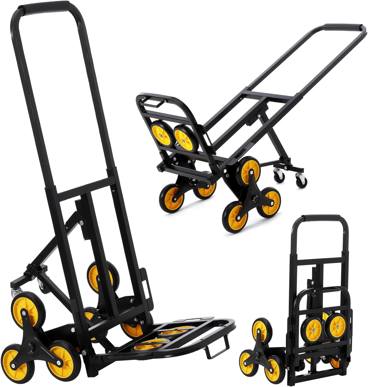 GarveeTech Folding Stair Climber Hand Truck and Dolly, 330 LB Capacity Portable Stair Climbing Cart with Telescoping Handle, Trolley Cart Luggage Cart for Moving, Shopping, Travel, Office Use, Black