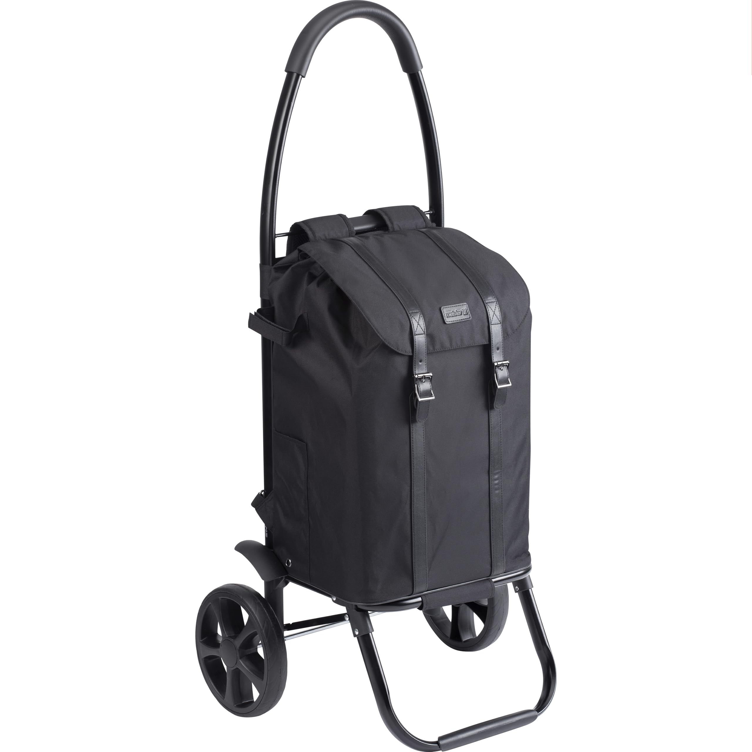 Meister Einkaufstrolley & -rucksack 45 L – Klappbar mit abnehmbarem Rucksack & Gestell als Sackkarre – Regenfeste Tasche – Mit Aufhängung für Einkaufswagen - schwarz