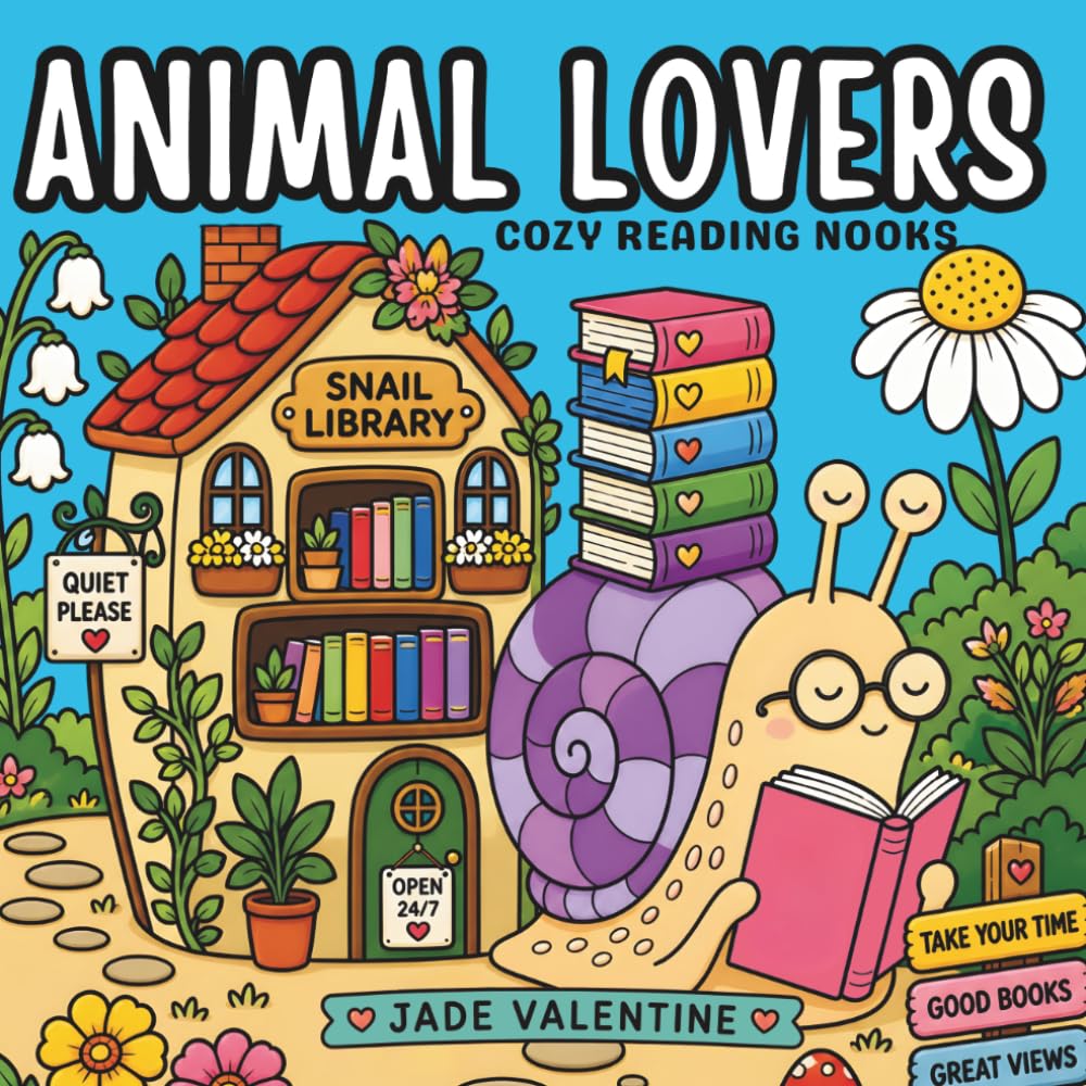 ANIMAL LOVERS Cozy Adult Coloring Book, Bookish Aesthetic Reading Nooks for Teens and Adults,: Cute Libraries, Bookshelves, and Aesthetic Study Spaces ... and Relaxation (COZY BOOKISH NOOKS SERIES)