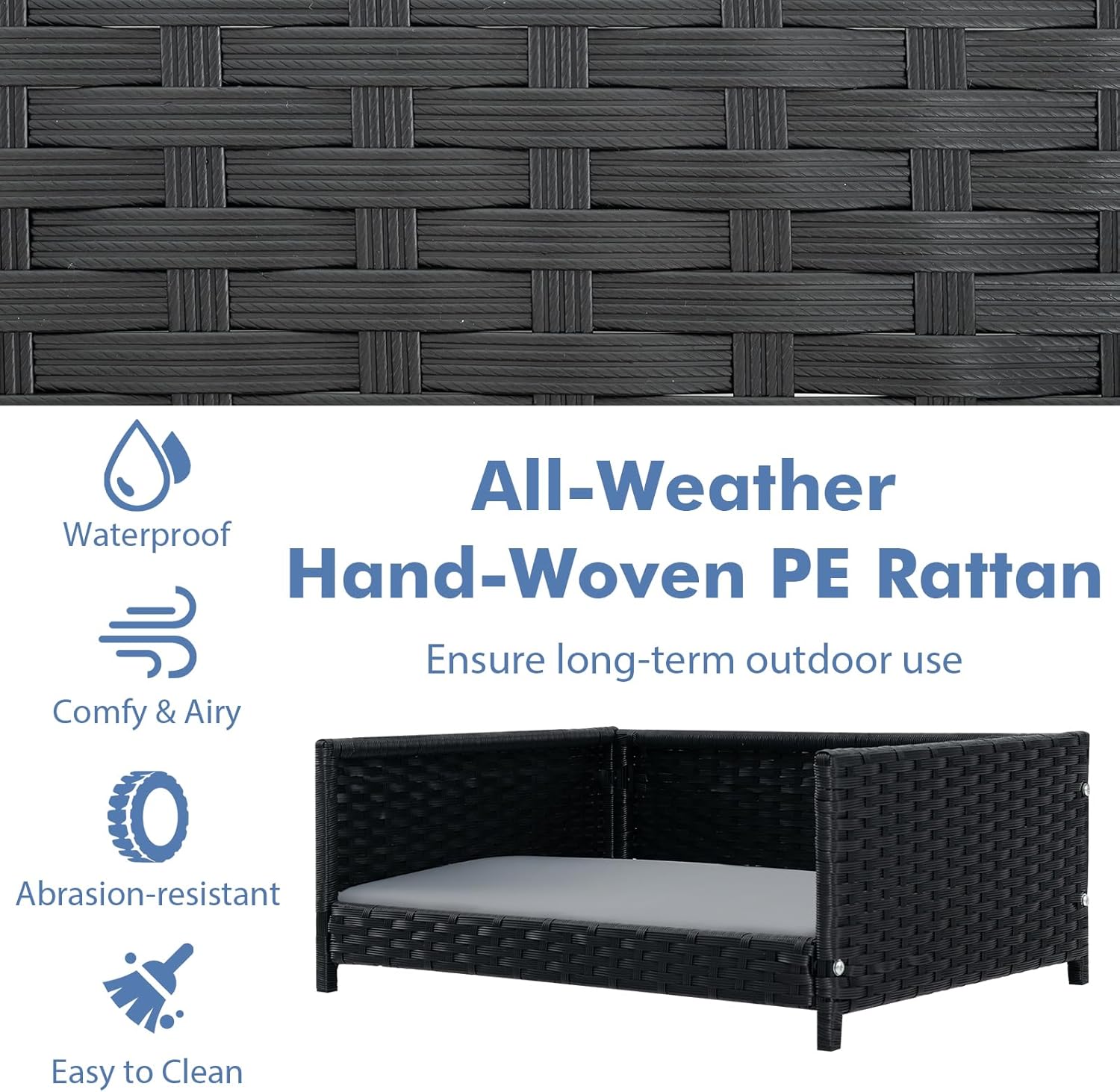 Giantex Wicker Dog Bed, Raised Woven Rattan Pet Bed Sofa Couch w/Waterproof & Washable Cushion, Metal Frame, Indoor Outdoor Elevated Dog Sofa for Medium Small Dogs Cats, 24.5" L x 18" W x 10" H