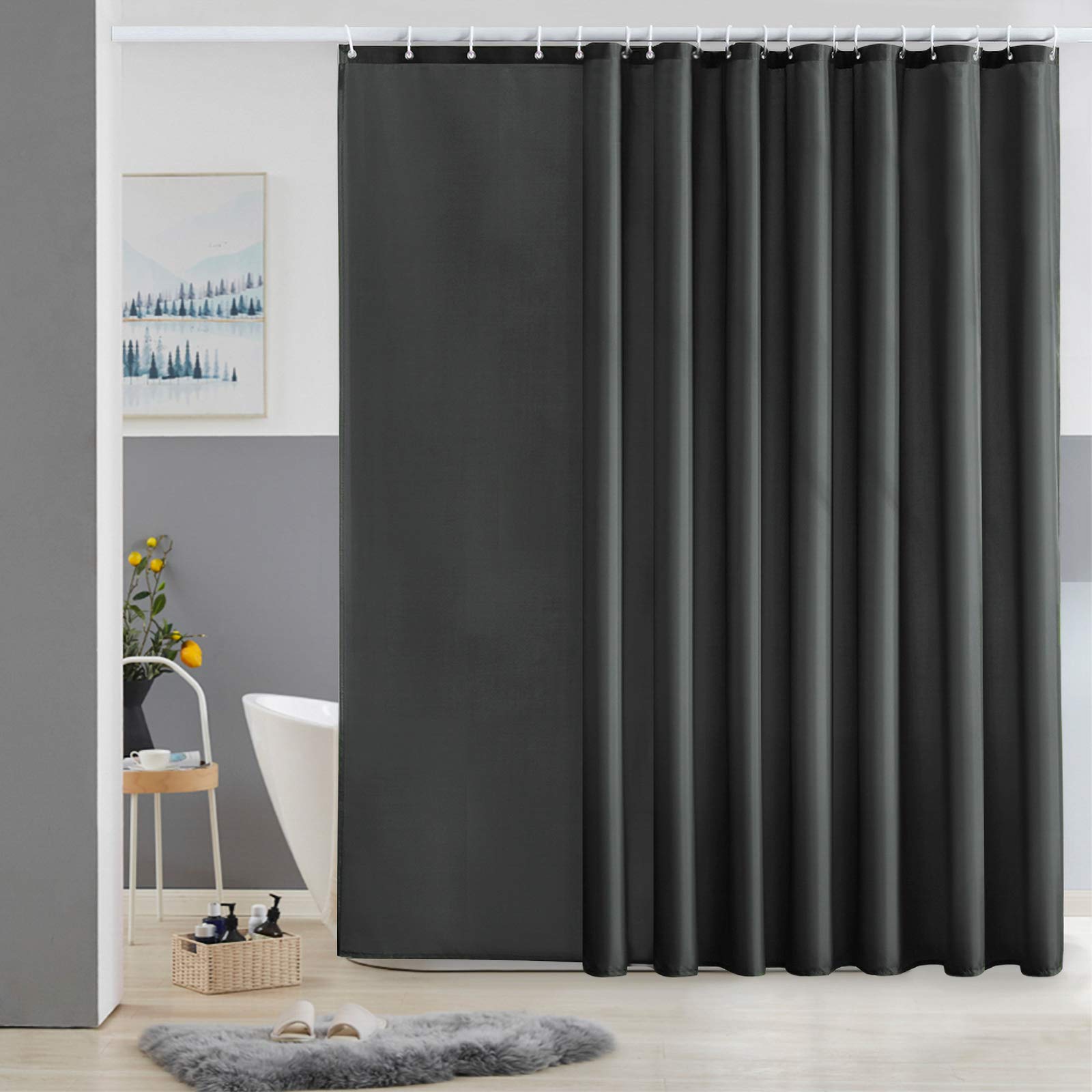Cortinas Baño Blanca Antimoho Antibacteriano Impermeable Poliester Tela Lisa Lavable, con 12 Ganchos Plásticos, 180x200 Cortina. — view 63