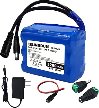 12V 5200mAh Rechargeable Lithium ion Battery Pack with 12V Devices,CCTV Camera,Bike Light,LED Light Strip, DIY,RC Car, Solar Panels.Equipped with Charger and adaptors