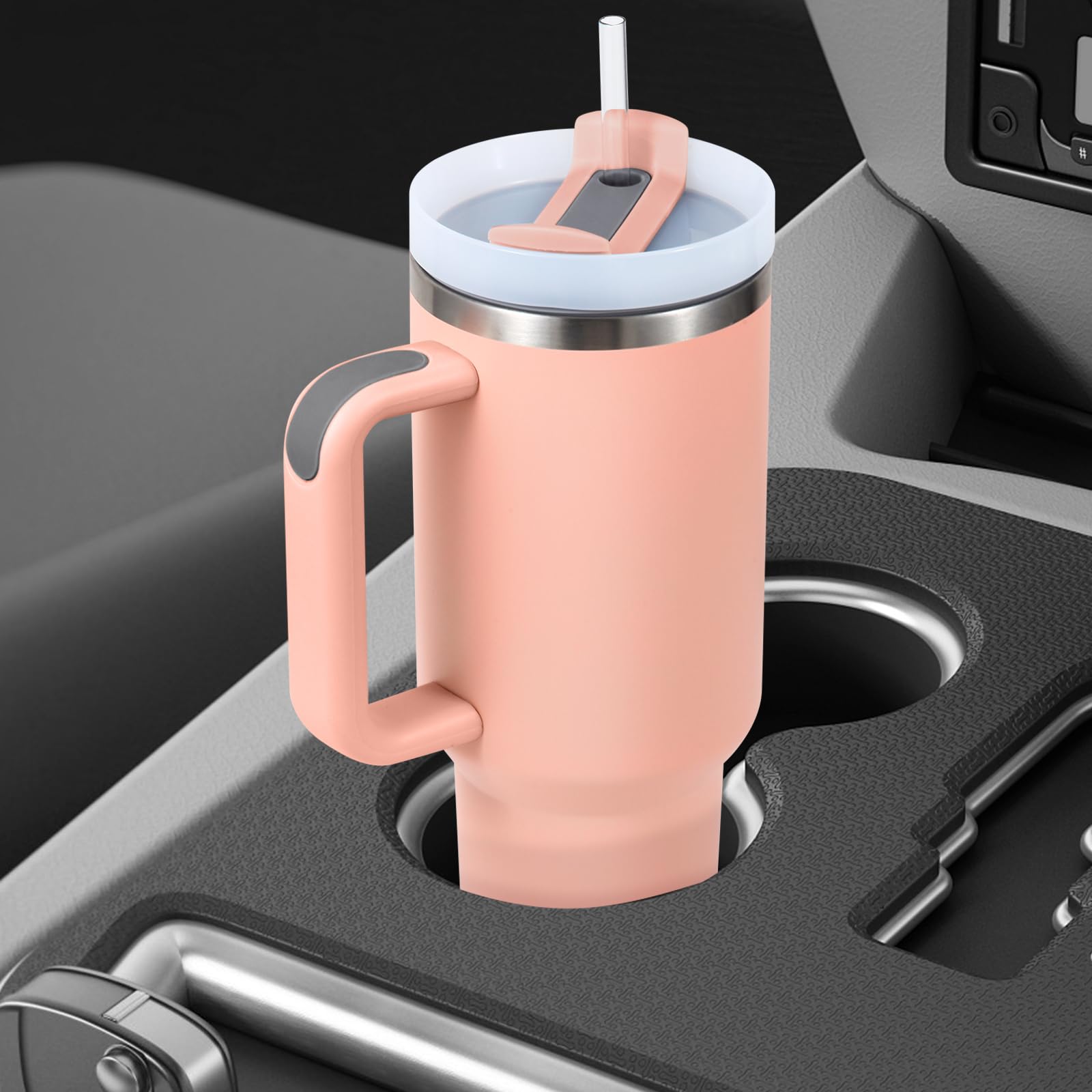 Vaso aislado de acero inoxidable con asa y tapa con pajita, taza de viaje reutilizable para bebidas frías, ideal para café helado en casa o sobre la marcha