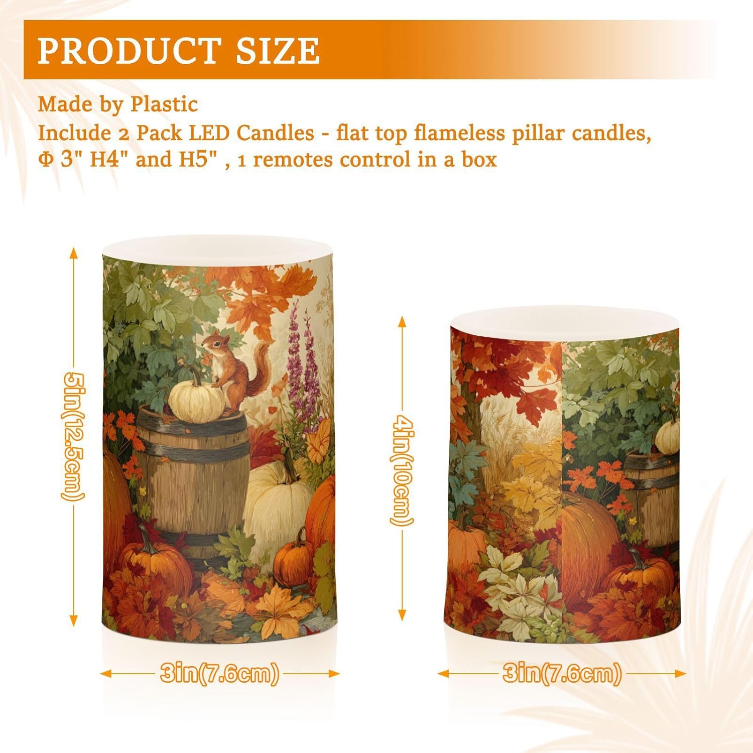 ALAZA Thanksgiving Pumpkin Fall Autumn Flickering Flameless Candles Battery Operated with Remote Timer,Tea Light Candles LED Pillar Votive Candles Set of 2 for Outdoor Indoor Decorations