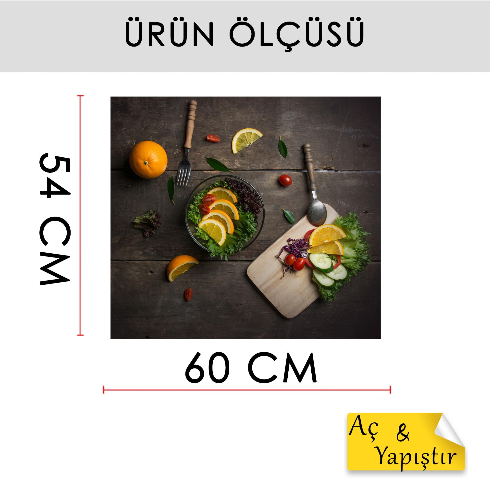 TilkiDünyası Mutfak Ocağı Arkası Sebzeler Hazır Duvar Sticker Yapışkanlı Folyo - 60x54 cm