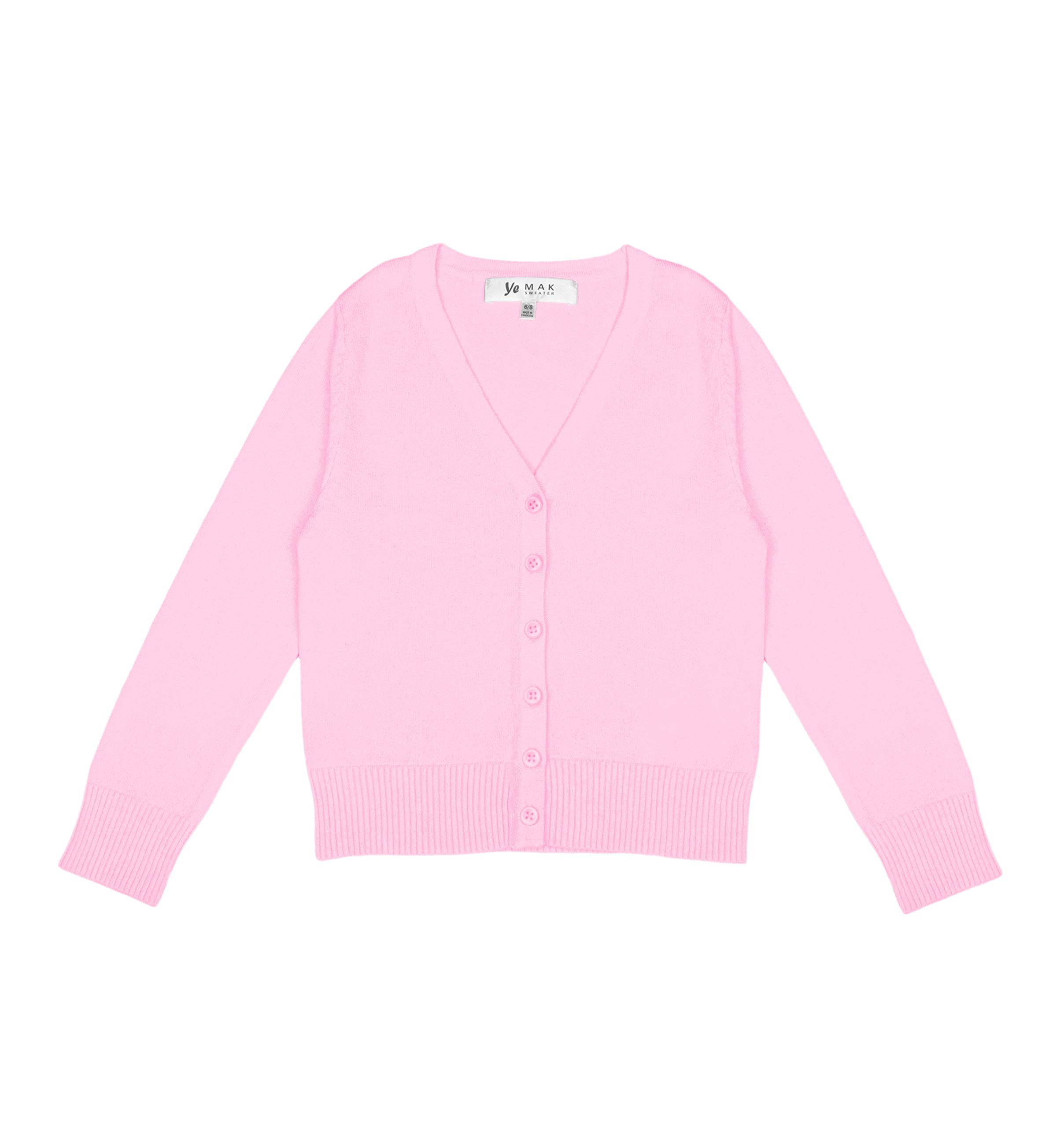 YEMAK Girl’s Knit Cardigan Sweater – Long Sleeve V-Neck Basic Kids Casual Button Down Soft Lightweight Knitted Cute Top