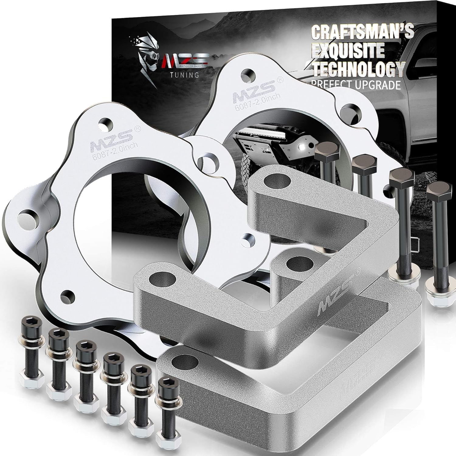 MZS Leveling Kit, 3.5" Front Strut Spacers with U-Bolts Compatible with 2007-2025 Silverado 1500/Sierra 1500 Yukon Suburban 1500 Tahoe/2007-2013 Avalanche 2WD 4WD