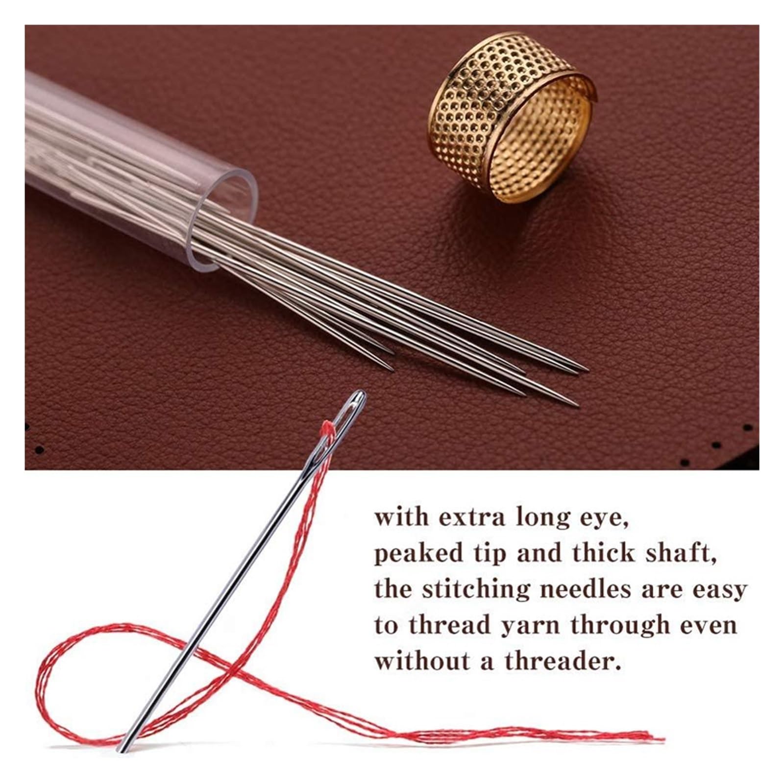 Lot De 30 Aiguilles à Coudre à Grand Chas De 3 Tailles Et 2 Aiguilles à Coudre à Gros Chas Avec Tube De Rangement Pour Travaux De Couture