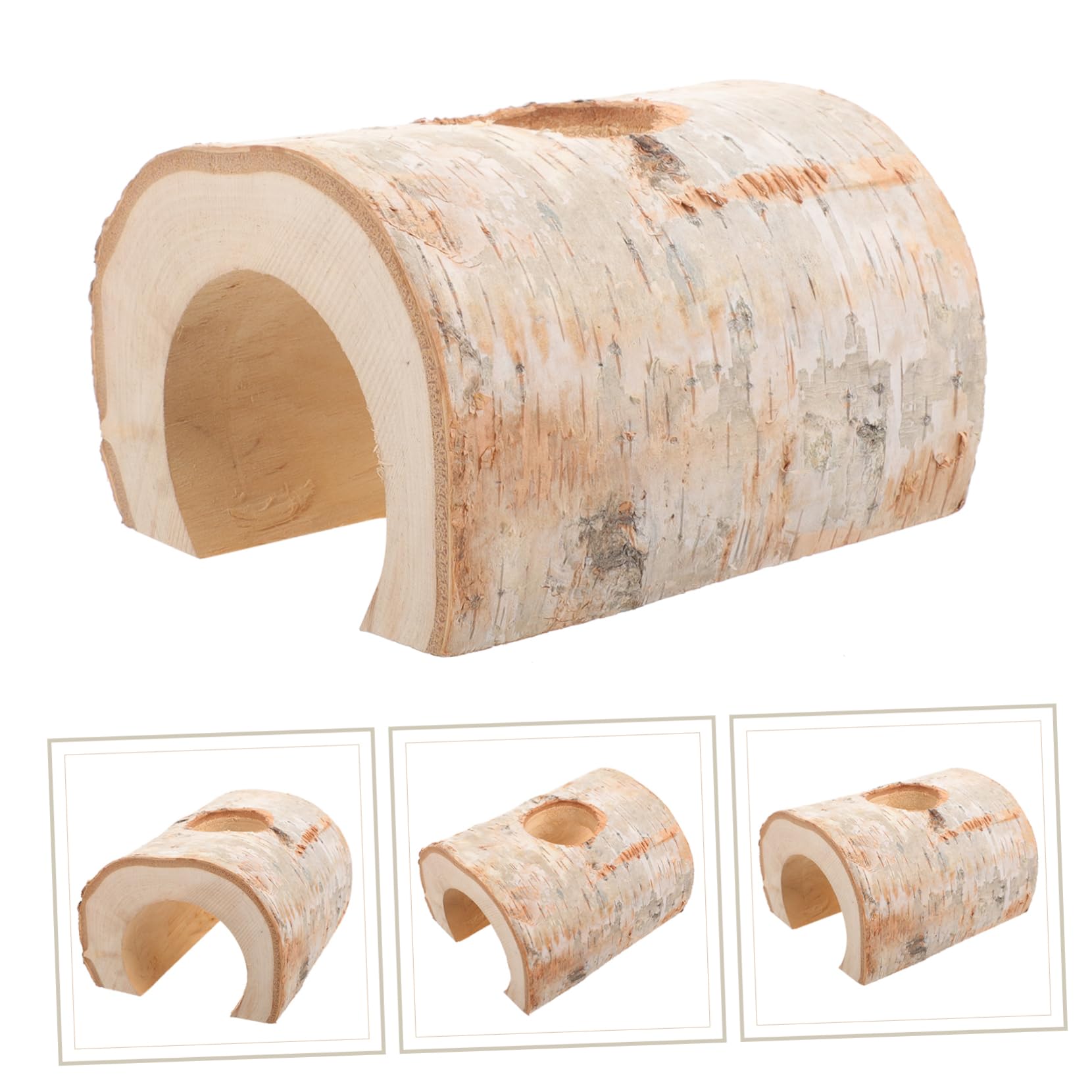 Toyvian Hamsterversteck aus Birkenholz Natürlicher Tunnel für Kleine Haustiere mit Kau und Kletterfunktion als Käfigdekoration und Versteckmöglichkeiten