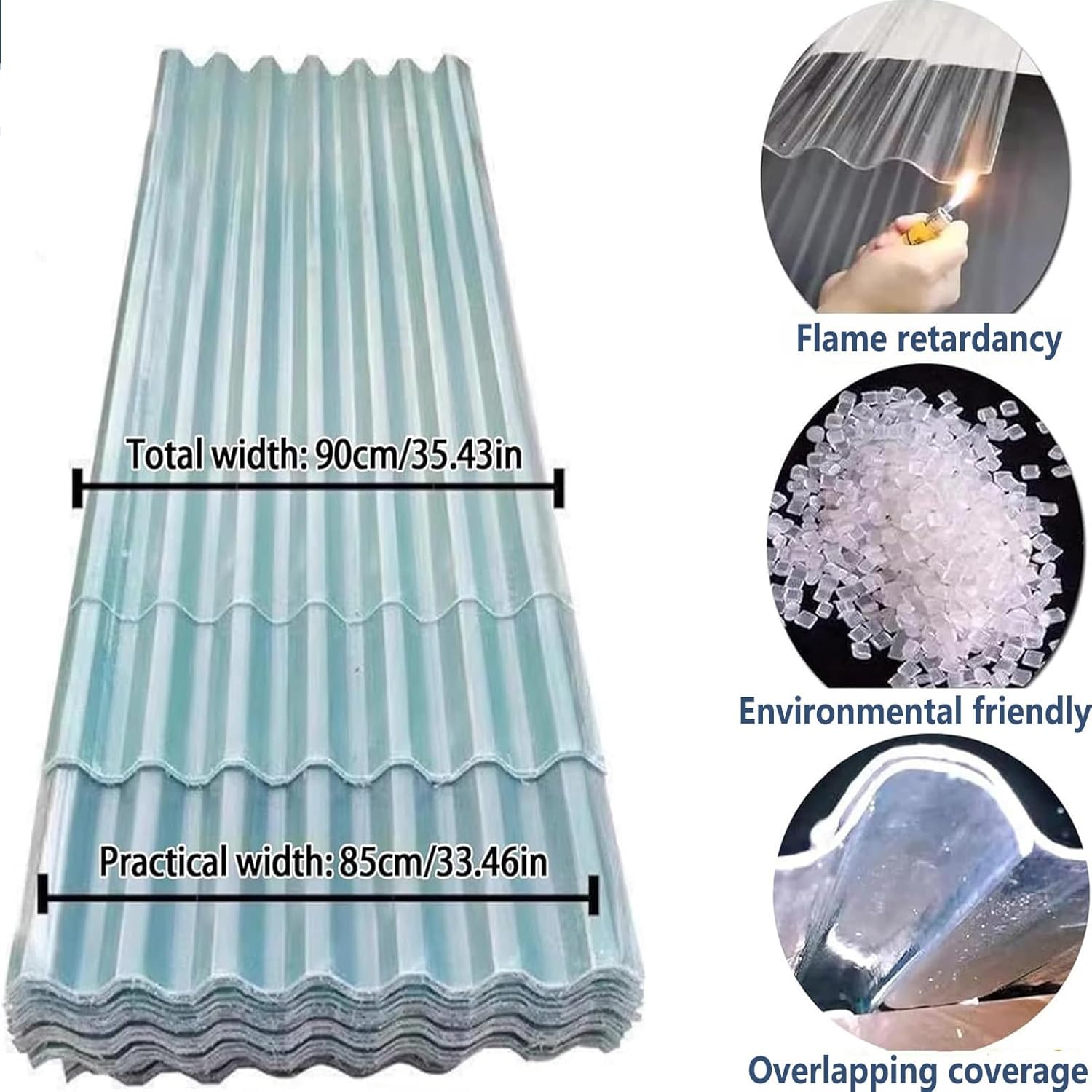 6 PCS Polycarbonate Roof Panels, Splicable Corrugated Plastic Rain-Proof UV Protection Clear Daylighting Panels for Horticulture, Agriculture, Sunrooms, and Chicken Coops Plant Cover