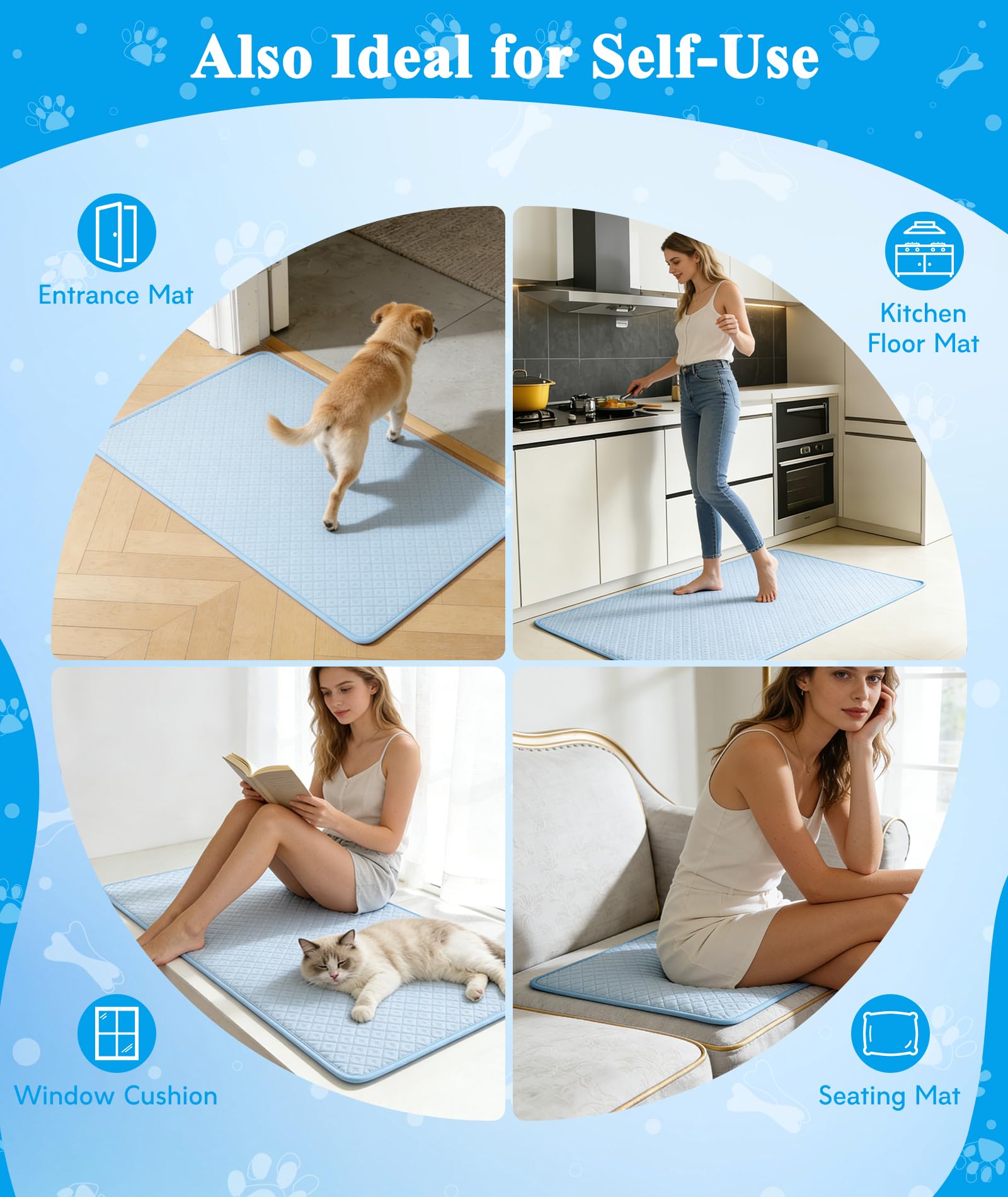 Alfombrilla de refrigeración mejorada para perros, transpirable, antideslizante, lavable, para perros, gatos, interiores y exteriores