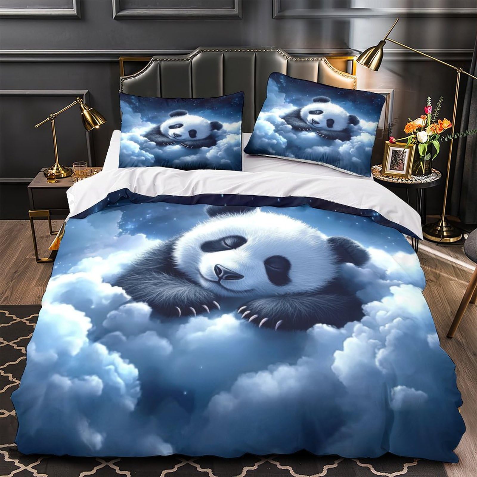 Drap de couette panda mignon qui dort 3D drap hypoallergénique 2 taies