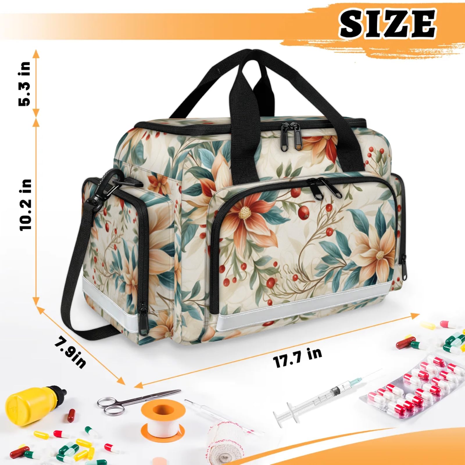 GzLeyigou First Aid Bags Empty, Magic Florals Emergency Bag First Aid Kit Multiple Compartment Kit Carrier On Call Trauma Bag For Paramedics Emergency Medical Supplies Kit