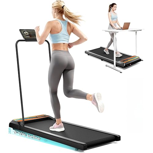 Portable Walking Pad with Handle Bar, 3 in 1 Treadmill with 0-10% Incline, Under Desk Treadmill for Home, 350LBS Capacity, Remote Control, Compact Walking Pad with LED Display
