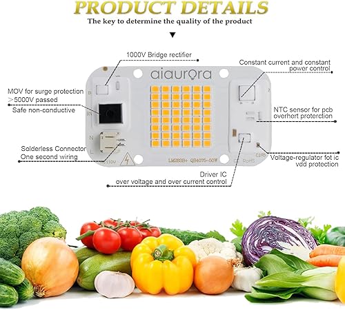 Miniatura 3 de 2 chips LED AC110V 50W sin soldadura CA con diodo Bridgelux COB 6000K Panel LED con soporte, grasa térmica, raspador para lámpara de cultivo