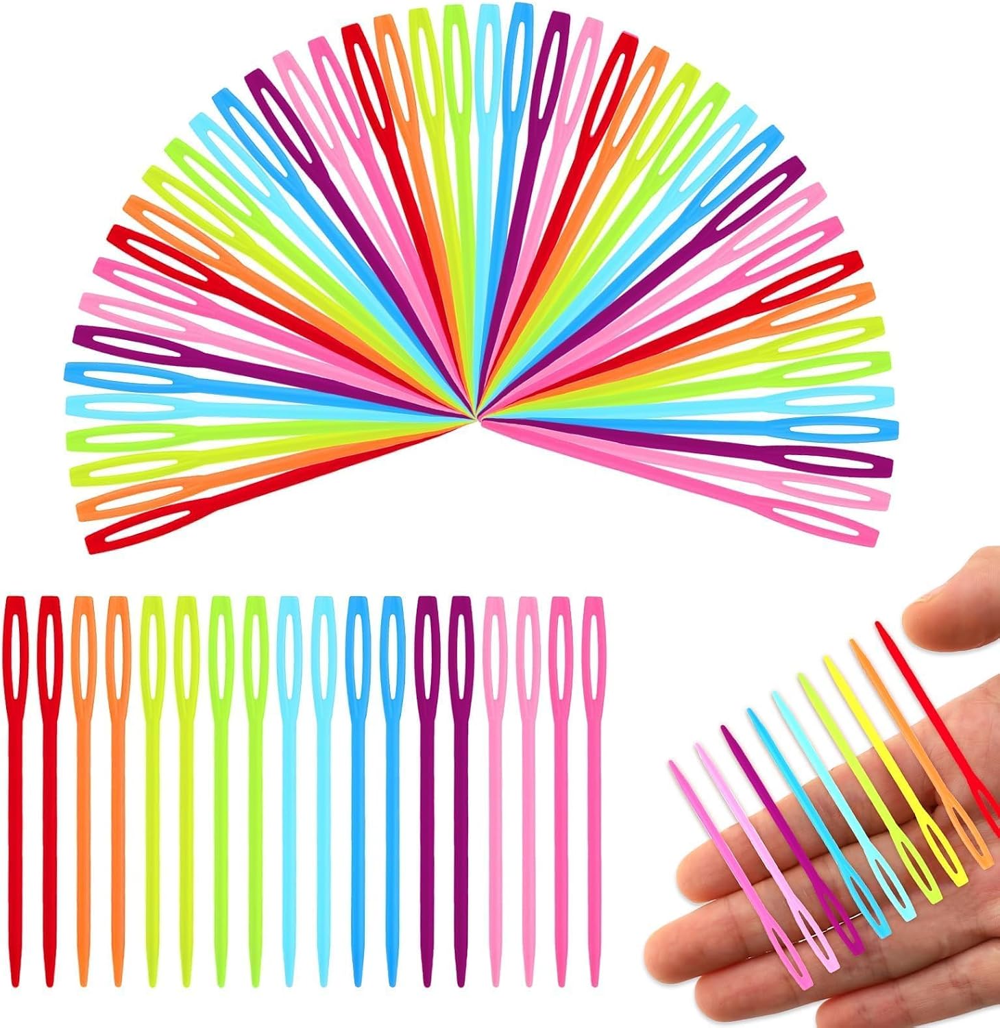 90 PCS Colorful Plastic Sewing Needles - 2.7inch/7 cm Plastic Yarn Needles for Kids, Large Eye Sewing Crochet Needle, Large-Eye Blunt Tips for Crochet, Weaving & Plastics Canvas