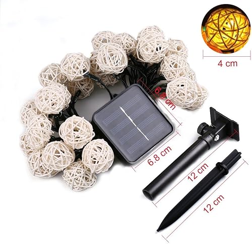 Miniatura 8 de EONLYX Luces solares de bola de ratán, 30 LED, 20 pies, impermeables, luces de jardín para paisaje, patio, decoración de boda (blanco cálido)