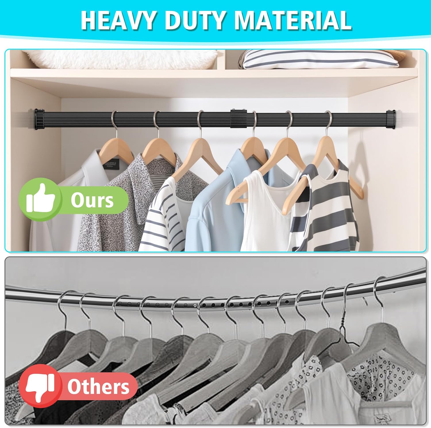 1 Pack Oval Closet Rod for Hanging Clothes Adjustable Closet Rods 16 to 30 Inch Heavy Duty Oval Closet Rod Expandable for Wardrobes(Black) - Image 6