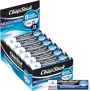 ChapStick Moisturizer 2-in-1 Lipcare SPF 15, Original, 12-Pack –8-Hour Sunscreen Lip Balm with Aloe Vera and Vitamin E, 0.15 Oz Ea