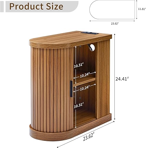 Miniatura 2 de Mesa auxiliar pequeña, mesa auxiliar estrecha, mesita de noche delgada con estación de carga, moderna mesita de noche curvada de mediados de siglo