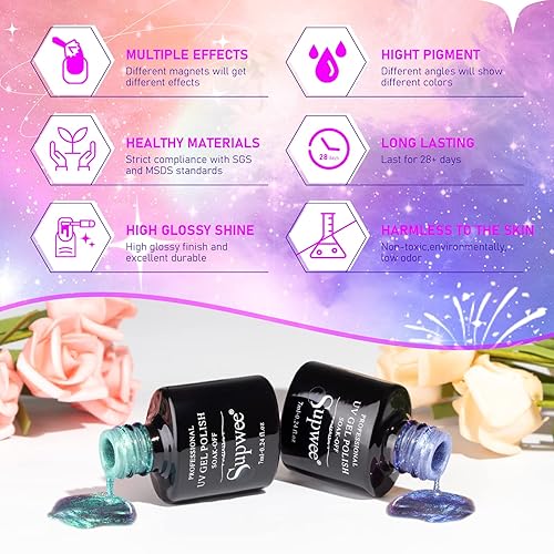 Miniatura 9 de SUPWEE Esmalte de uñas de gel de ojo de gato con imán de esmalte de uñas 9D Galaxia ojo de gato, esmalte de gel de manicura para remojar, gel UV,