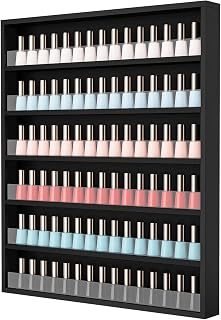 OmySalon 6 Layers/ 10 Layers Nail Polish Rack, Wall Mount Nail Polish Organizer w/Acrylic Baffle, Salon Display Rack for Home Spa & Nail Studio (Black, 6-Tier (Fully Assembled))