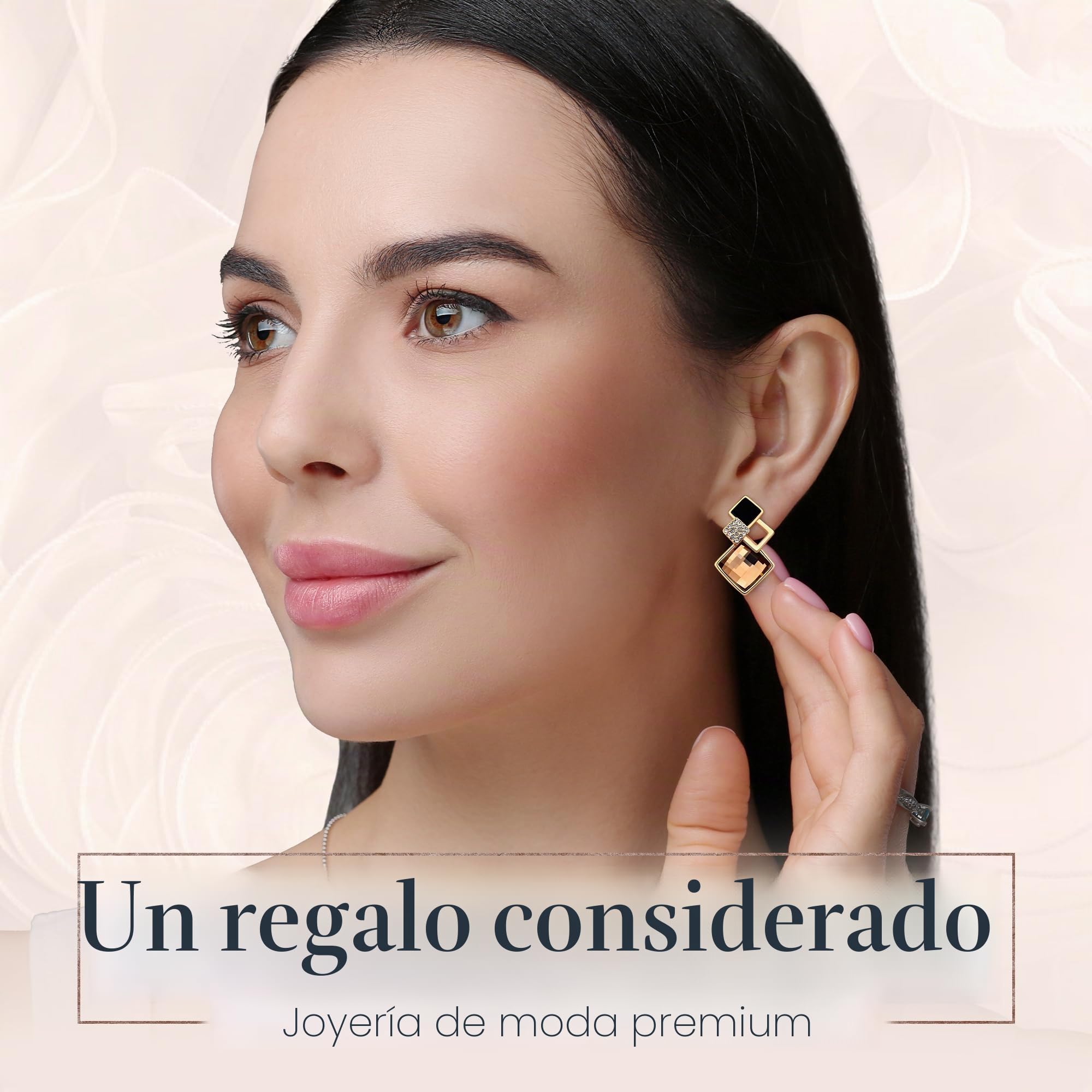 Crystalline Azuria Mujer 18ct Chapado en Oro Cristales Marrón Topacio simulado Rombo Retro Pendientes para Mujer y Niña