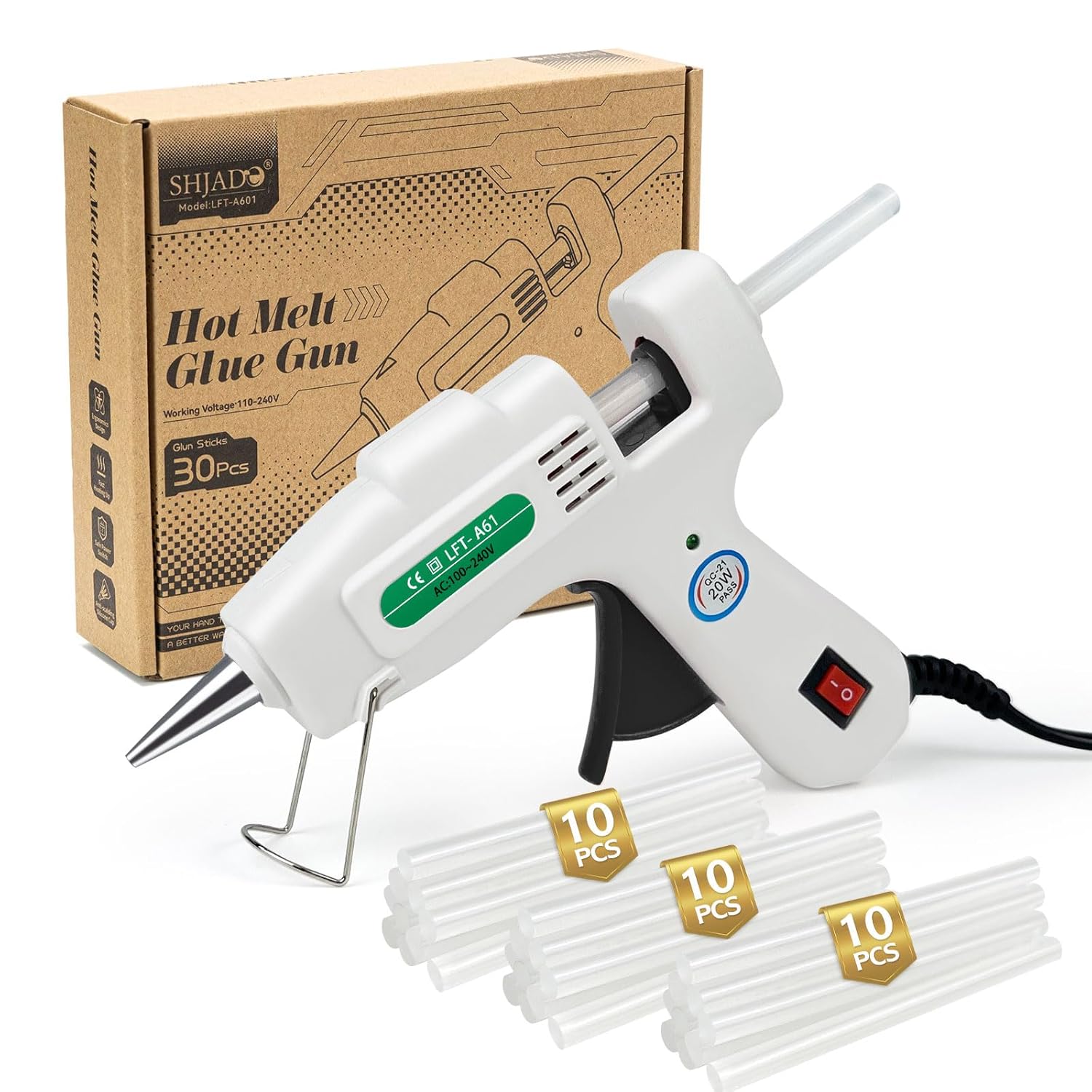 Mini Hot Glue Gun Kit with 30 Glue Sticks - Fast Preheating Hot Melt Gun, High Temp for School Crafts DIY Arts and Quick Home Repairs(White)