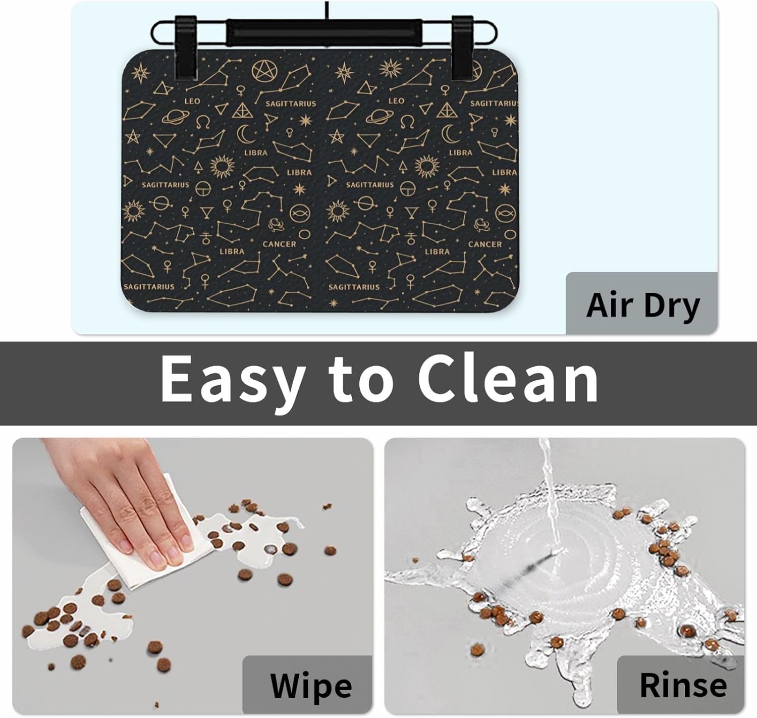 Constellation Dog Food Mat, Leather Pet Feeding Mat, Cat Mat for Food, Absorbent Pet Placemat for Indoor Outdoor Water Bowl 40x60cm