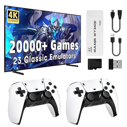 Upgrade Retro Gaming Console, Retro Game Console Stick 20.000+ Classic Video Games, Plug & Play Game Stick HDMI 4K for TV with 2 Wireless