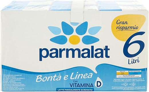 Parmalat Bontà e Linea, Latte UHT Parzialmente Scremato a Lunga Conservazione, con Vitamina D, 6x1L