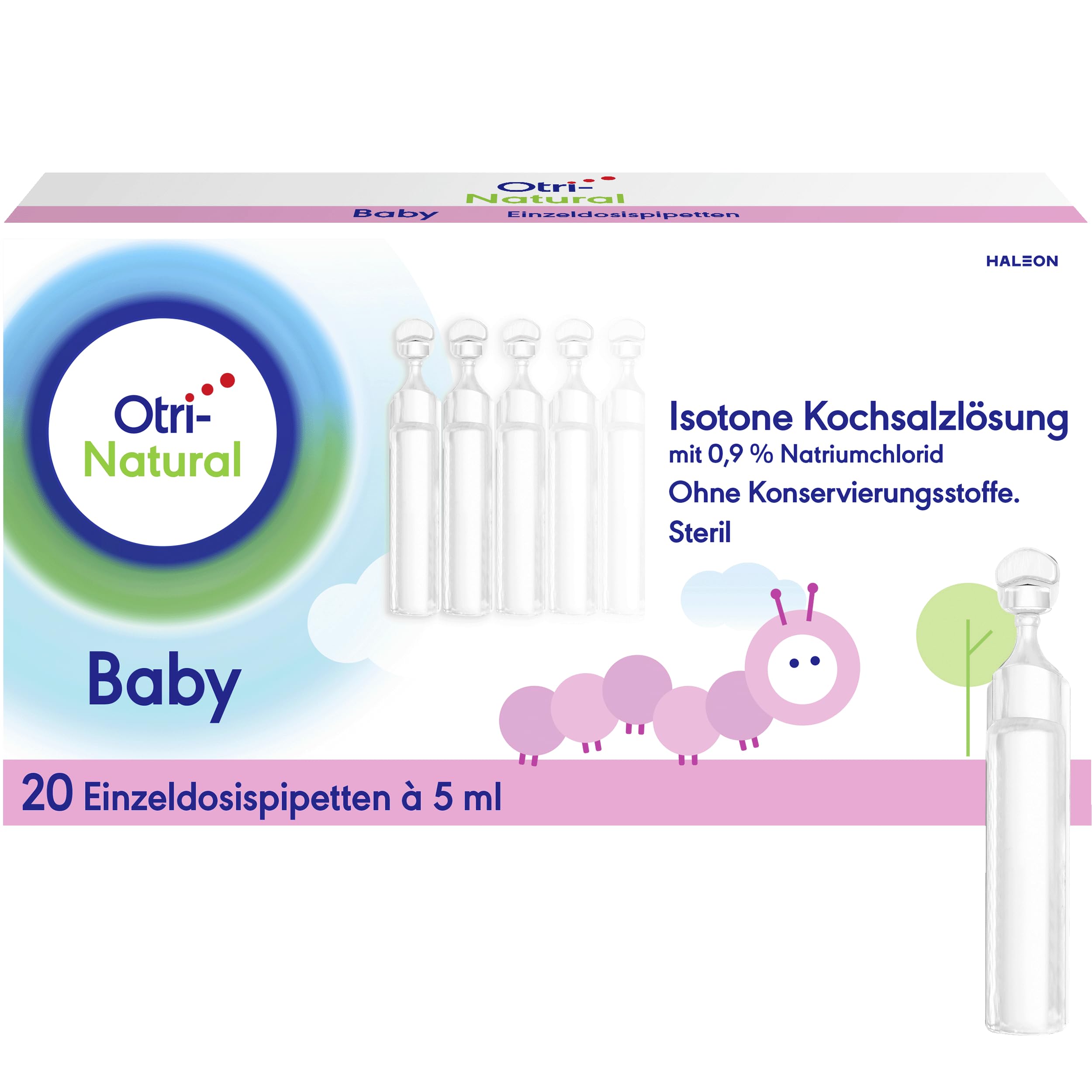 OtriNatural Baby, isotone Kochsalzlösung, 20 Einzeldosispipetten à 5 ml, reinigt und spült die Nase, verdünnt und löst Nasensekret, aus der Otriven-Familie
