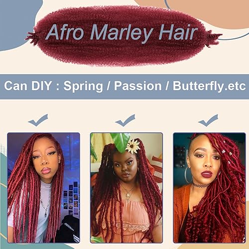 Miniatura 4 de Marley Twist - Cabello trenzado rojo borgoña para mujer, cabello afro trenzado preseparado de 12 pulgadas, 3 paquetes de cabello rizado para rastas