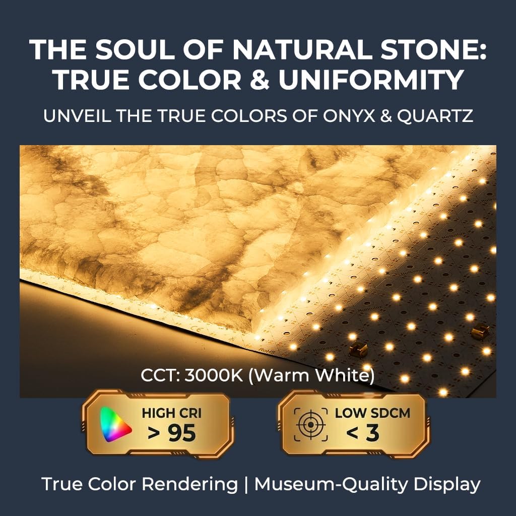 4-Pack Flexible LED Light Sheet: 24x12in 36W Per Sheet, 3000K Warm White. Paper-Thin Backlight Panel for Translucent Onyx Stone & Quartz. 24V DC Dimmable System, Commercial-Grade High CRI.