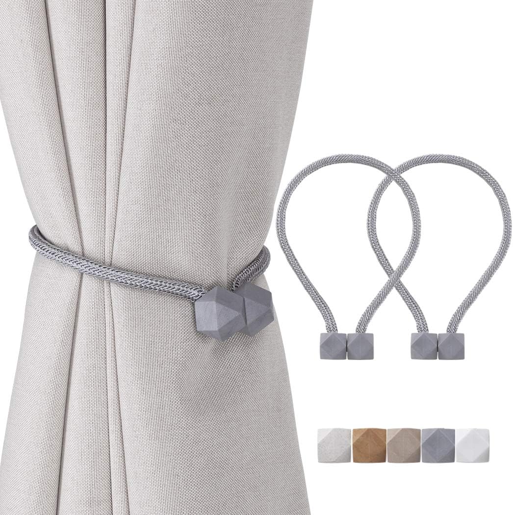 Home Queen Magnetic Curtain Tiebacks, Decorative Drape Tie Backs Holdback Holder for Window Draperies, No Tools Required, 2 Pack, Grey
