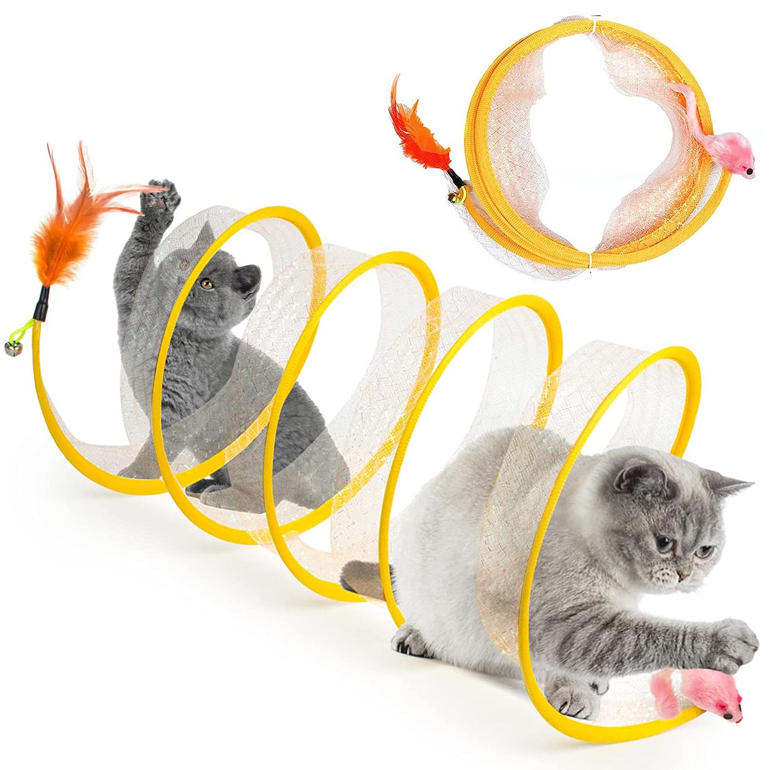 Folded Cat Tube Tunnel, Large Indoor Toys for Cats, Kitten Bed, Donut Tunnels, Whisker Twister, Interactive Springs Toy