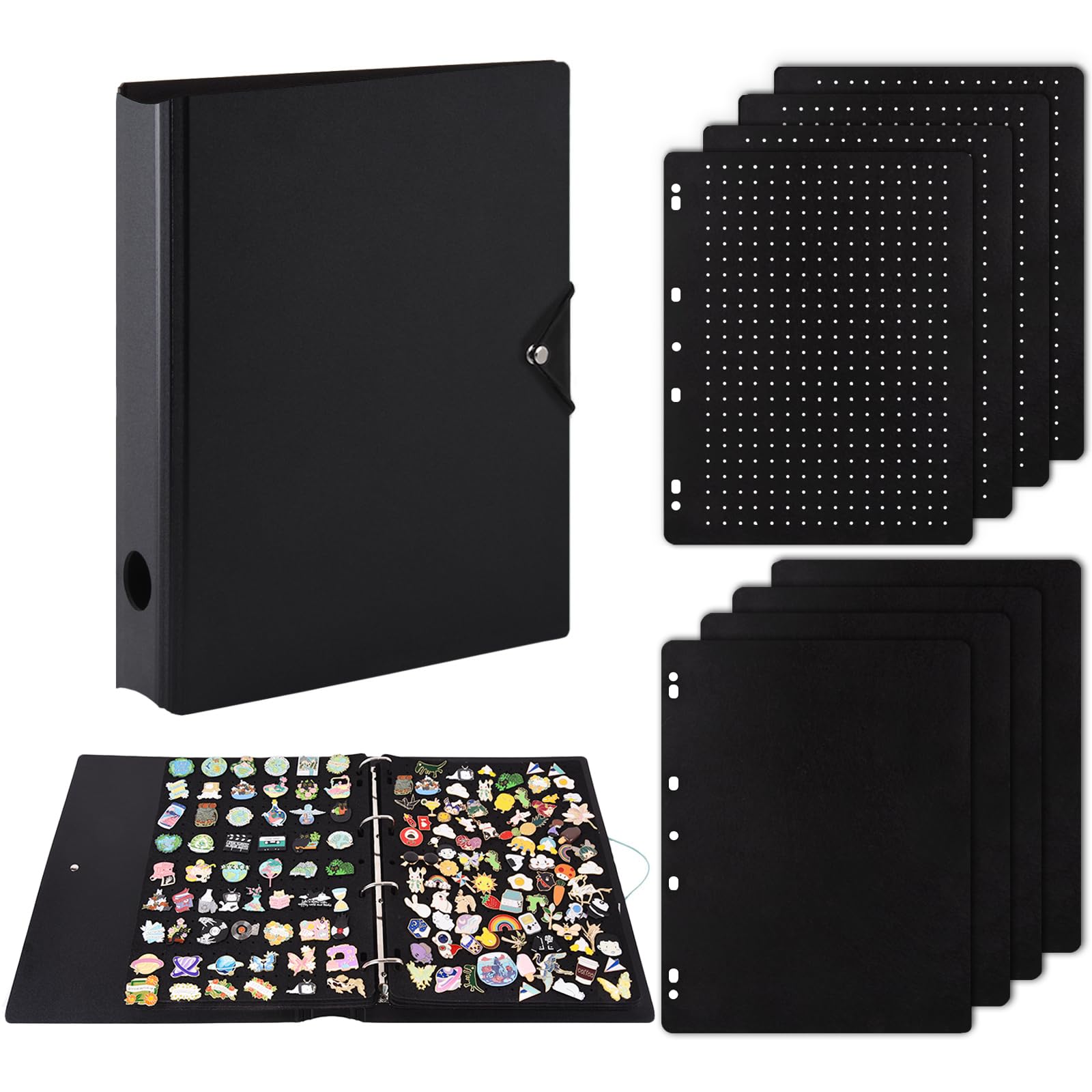 Enamel Pin Display Binder - Large Collection Storage Organizer Book with 8 Flip-Pages, 4 Ring Pin Display Folder for Brooch Buttons and Lapel