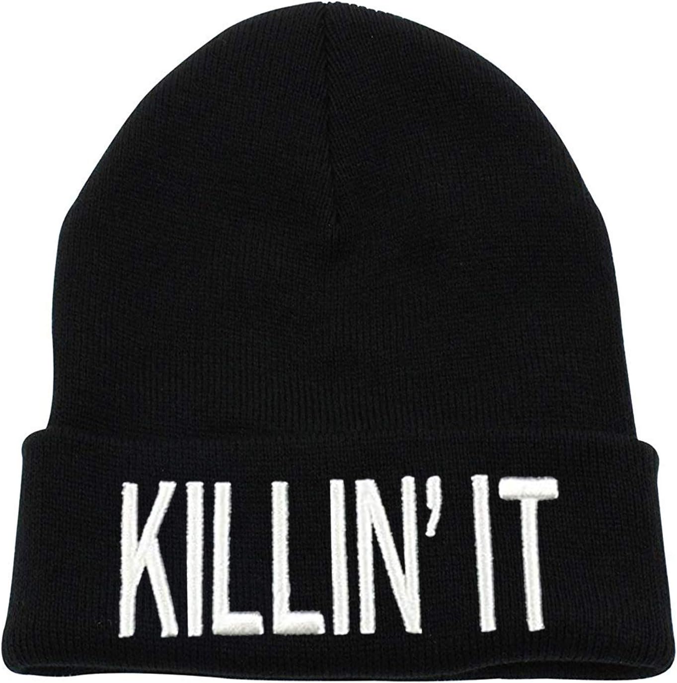 YOXO Winter Warm Knit Killin It Black Beanie Hat for Men and Women Winter Cap Skully
