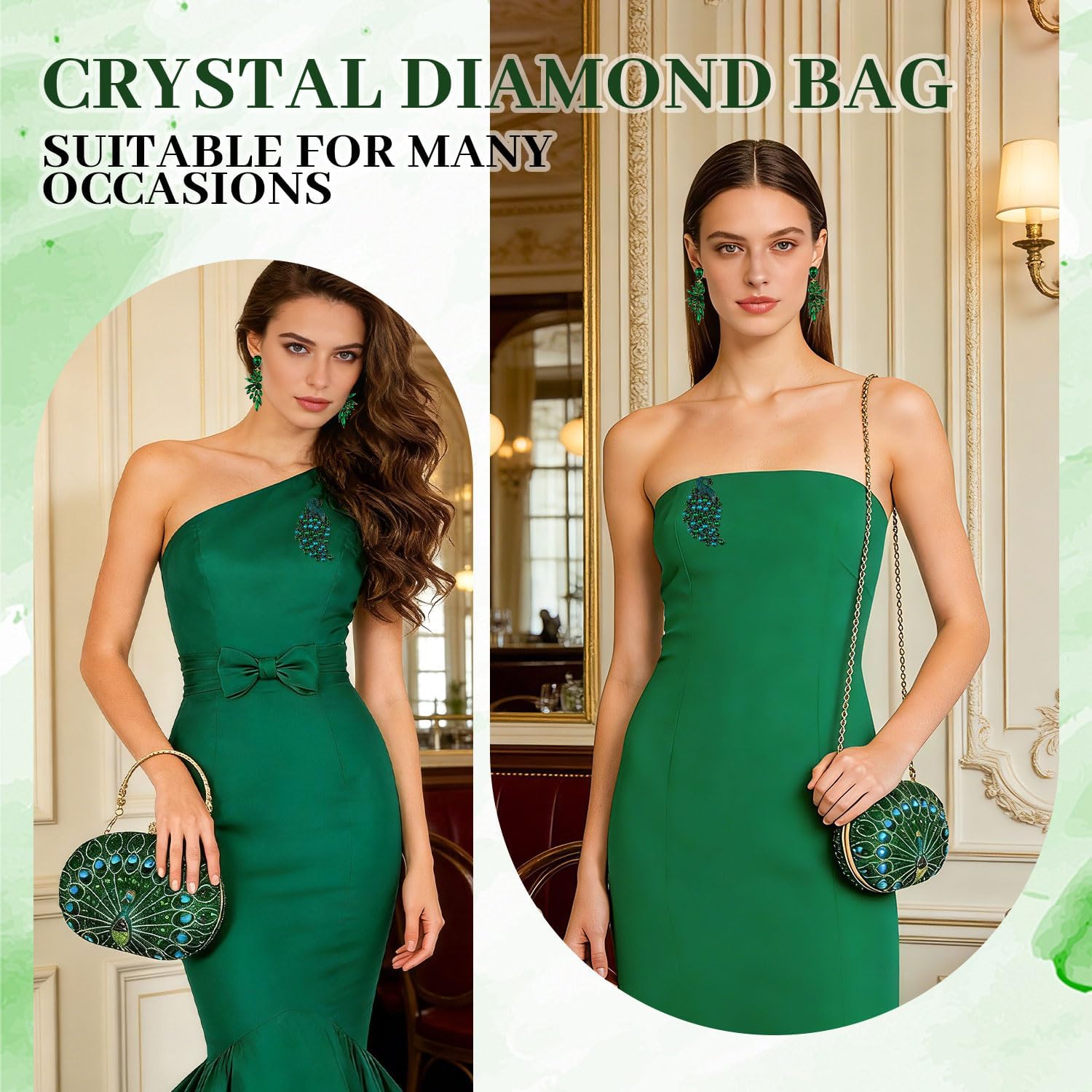 Clutch Purses Rhinestone Jewelry Set, Bag Crystal Diamond with Earrings and Brooch Pin, for Wedding Bridal Women Prom Valentine Gift - Image 6